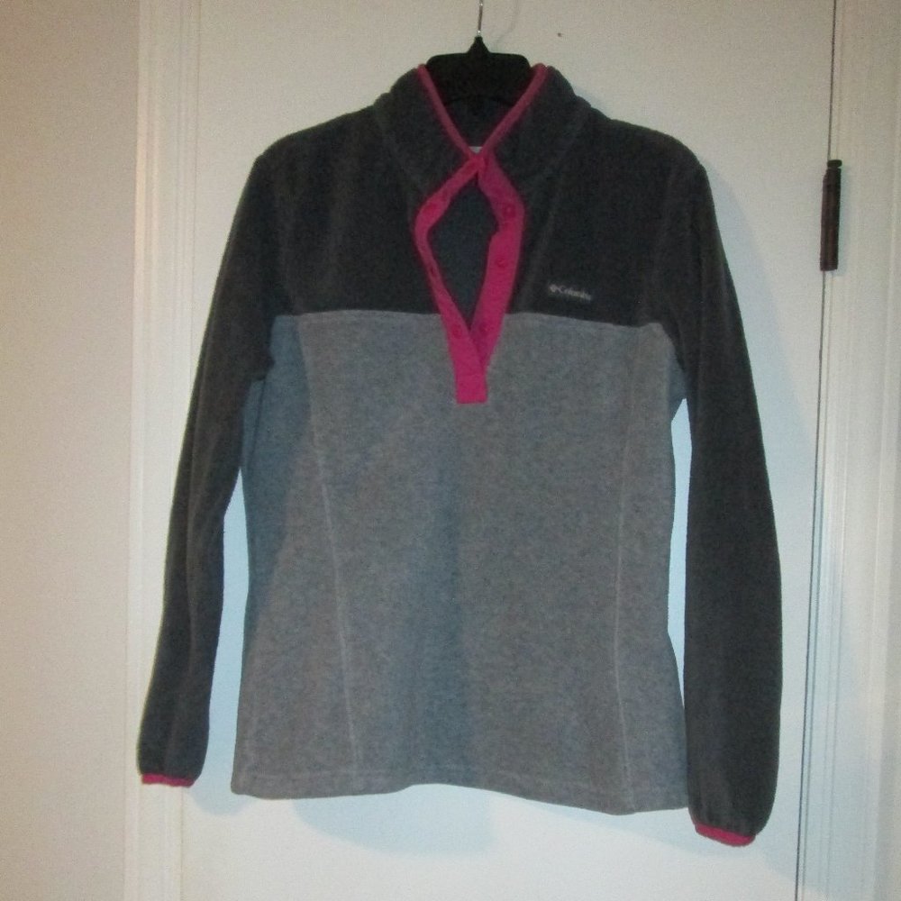 Columbia Fleece 1/4 Zip Pullover Gray & Pink with Snap Closure size Large
